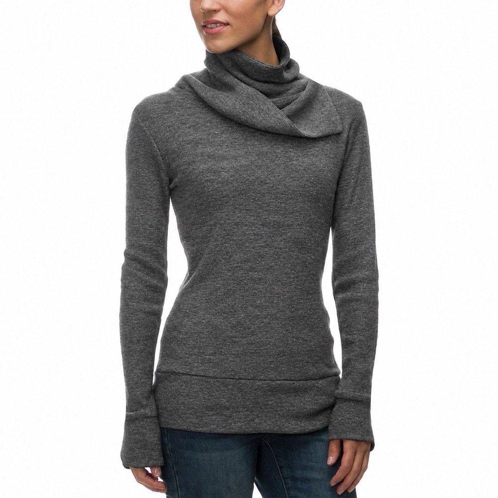 KAVU Sweetie Sweater Womens M Heather Gray Asymmetrical Cowl Neck Pullover